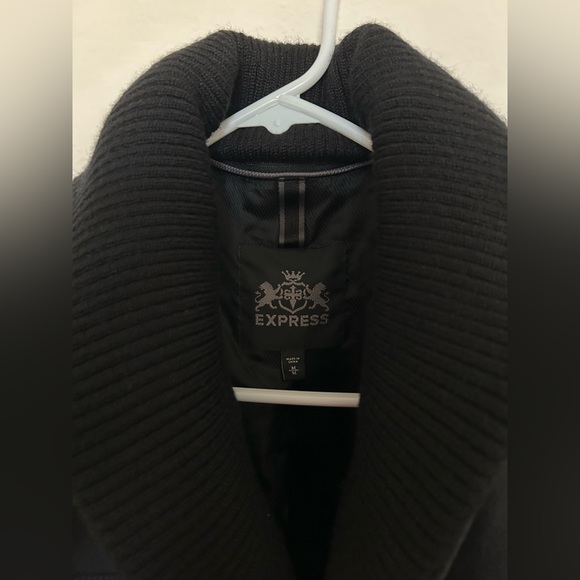 EXPRESS Men’s Heavy Weight Military Style Peacoat Black Jacket Cotton Sz Medium - Picture 6 of 9